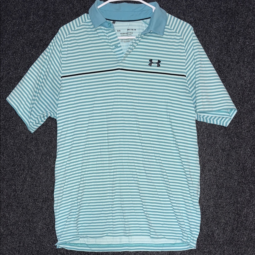 Under‎ Armour Men's Aqua and White Striped Polo